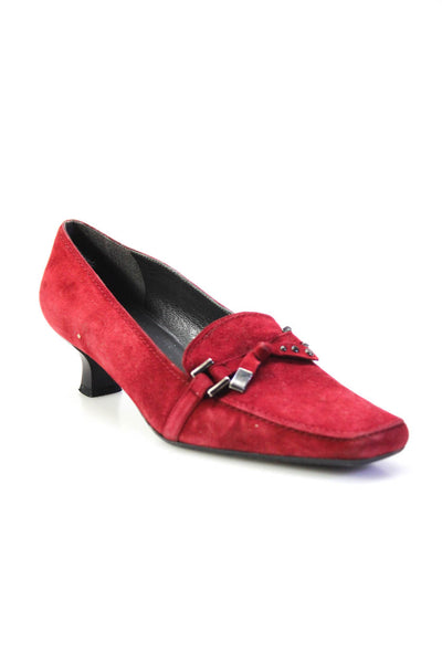 Stuart Weitzman Womens Square Toe Mid Heel Slip On Loafers Pumps Red Suede Sz 6