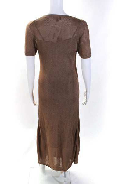 Staud Womens Short Sleeve Crew Neck Knit Overlay Midi Dress Brown Size Medium