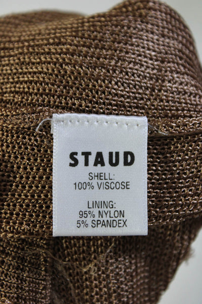 Staud Womens Short Sleeve Crew Neck Knit Overlay Midi Dress Brown Size Medium