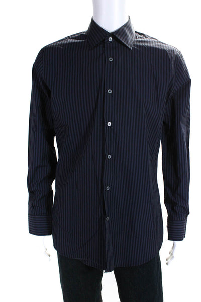 Paul Smith Men's Collared Long Sleeves Button Down Blue Stripe Shirt Size 16