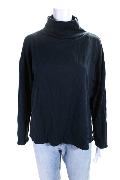 Eileen Fisher Womens Long Sleeves Turtleneck Blouse Navy Blue Size Extra Small