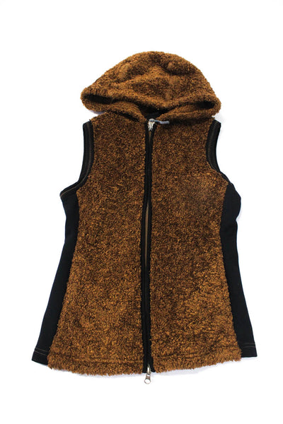 Athleta Womens Brown/Black Fuzzy Zip Hood Sleeveless Vest Jacket Size S XS lot 2
