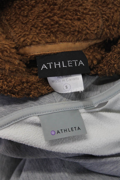 Athleta Womens Brown/Black Fuzzy Zip Hood Sleeveless Vest Jacket Size S XS lot 2