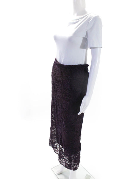 Free People Womens Maroon Floral Lace Pull On Lined Maxi Skirt Size XS