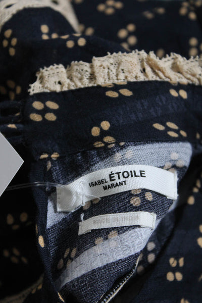 Etoile Isabel Marant Women's Lace Trim Long Sleeves Cotton Spotted Blouse Size36