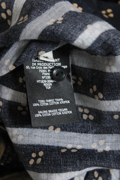 Etoile Isabel Marant Women's Lace Trim Long Sleeves Cotton Spotted Blouse Size36