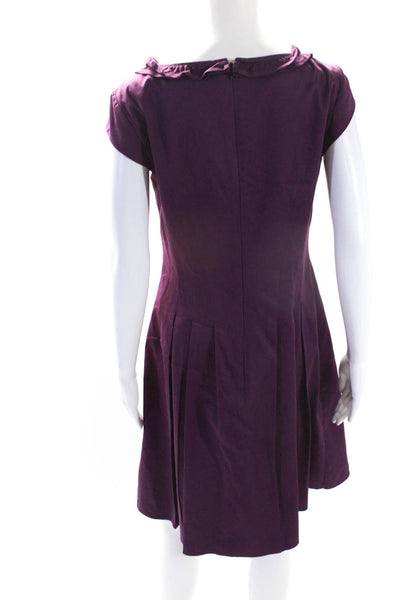 Kay Unger Womens Ruffled V Neck Short Sleeves A Line Dress Purple Cotton Size 8