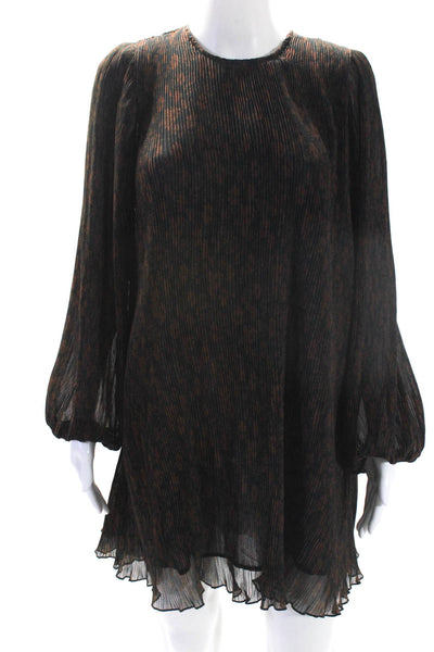 Ganni Womens Floral Print Ribbed Curled Hem Zipped A-Line Dress Black Size EUR36