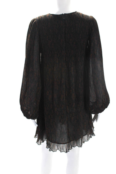 Ganni Womens Floral Print Ribbed Curled Hem Zipped A-Line Dress Black Size EUR36