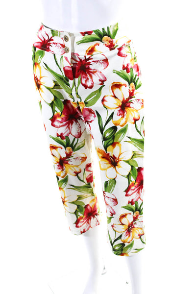 St. John Sport By Marie Gray Womens Floral Buttoned Tapered Pants White Size 2