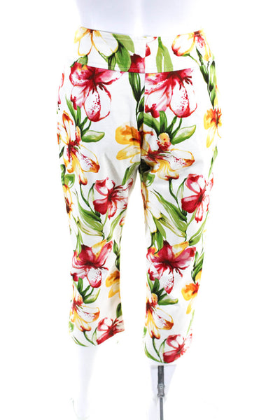 St. John Sport By Marie Gray Womens Floral Buttoned Tapered Pants White Size 2
