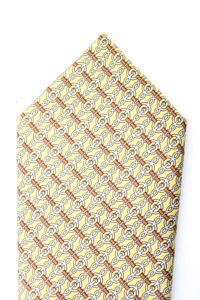 Hermes Mens Silk Graphic Print Classic Tie Yellow Size OS