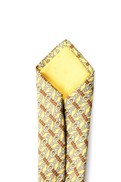 Hermes Mens Silk Graphic Print Classic Tie Yellow Size OS