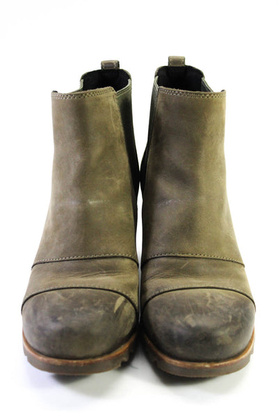 Sorel Womens Leather Elasticated Slip On Wedge Ankle Booties Green Size 9.5