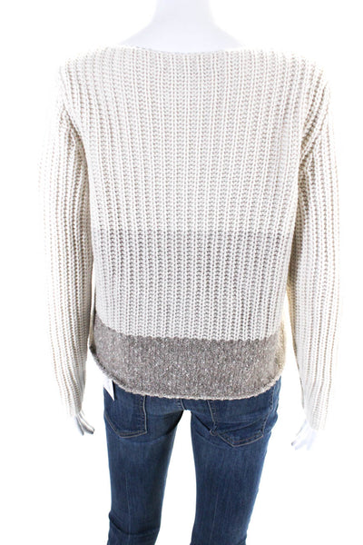 Fabiana Filippi Womens Scoop Neck Boxy Striped Sweater White Gray Wool Size XS