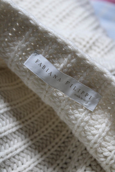 Fabiana Filippi Womens Scoop Neck Boxy Striped Sweater White Gray Wool Size XS