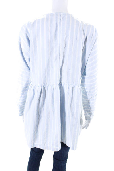 Roller Rabbit Womens Long Sleeve V Neck Striped Wrap Shirt White Blue Size Large