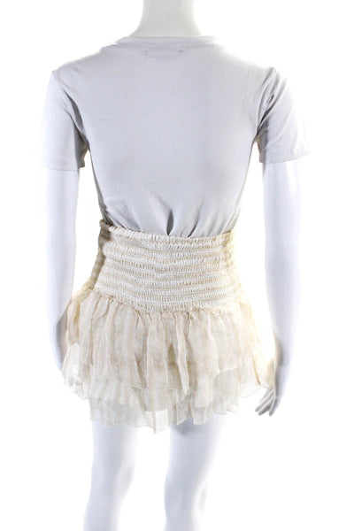 Anine Bing Womens Smocked Waistband Striped Silk Tiered Mini Skirt Beige Small