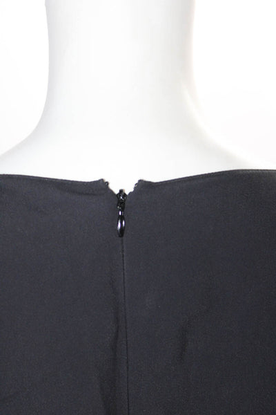 Valentino Womens Back Zip Short Sleeve Boat Neck Midi Shift Dress Black IT 44