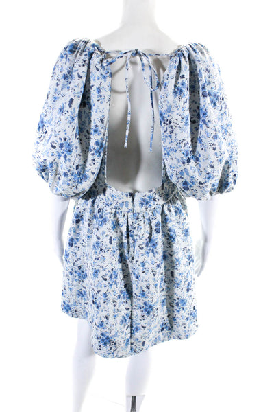 Majorelle Womens Short Sleeve Square Neck Floral Shift Dress White Blue Large