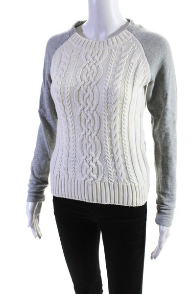 SKYR Womens Cable Knit Terry Raglan Crew Neck Sweater Gray White Size Small