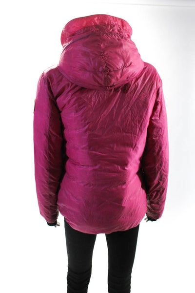 Canada Goose Womens Striped Zipped Long Sleeve Hooded Puffer Coat Pink Size M