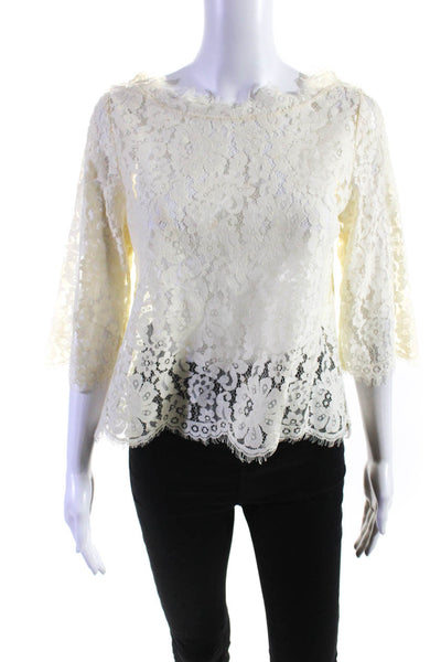 Joie Womens Button Back 3/4 Sleeve Scoop Neck Lace Top White Size Medium