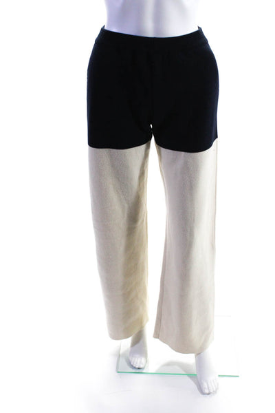 Cedric Charlier Womens High Rise Straight Leg Cashmere Pants White Navy Size 6
