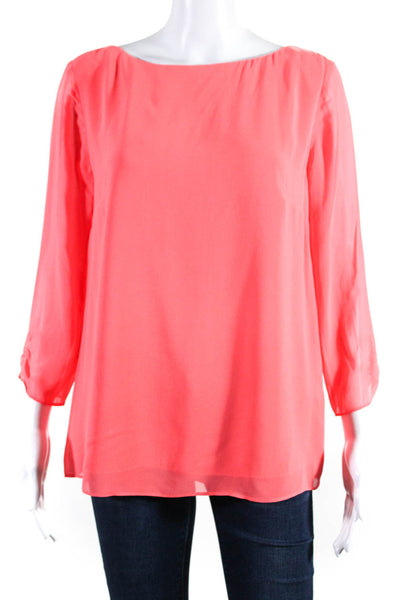 Shoshanna Womens Silk Round Neck Long Sleeve Pullover Blouse Top Pink Size 8