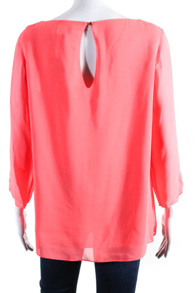 Shoshanna Womens Silk Round Neck Long Sleeve Pullover Blouse Top Pink Size 8
