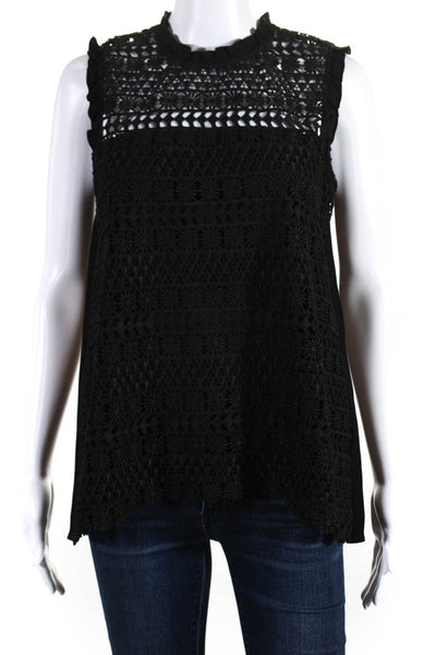 Shoshanna Womens Embroidered Cut Out Sleeveless Pullover Blouse Top Black Size M