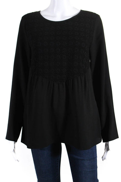 Shoshanna Womens Wool Blend Textured Long Sleeve Blouse Top Black Size 8