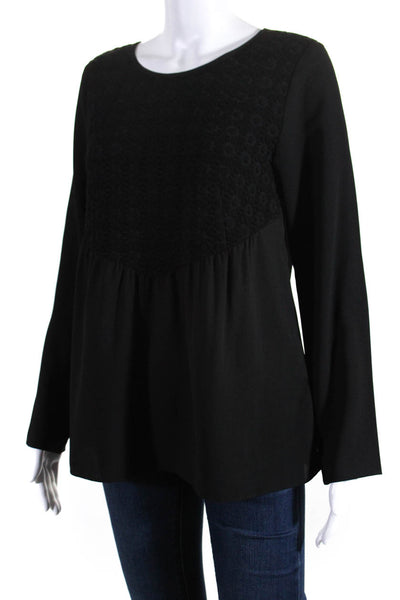 Shoshanna Womens Wool Blend Textured Long Sleeve Blouse Top Black Size 8