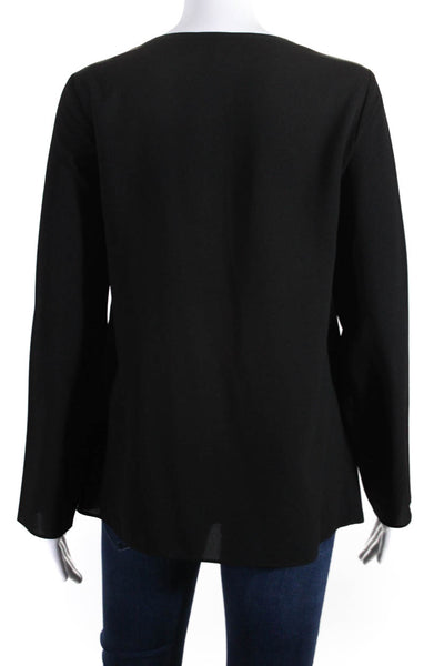 Shoshanna Womens Wool Blend Textured Long Sleeve Blouse Top Black Size 8