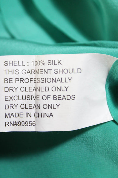 Shoshanna Womens Silk Beaded Neck Short Sleeve Pullover Blouse Top Green Size 6