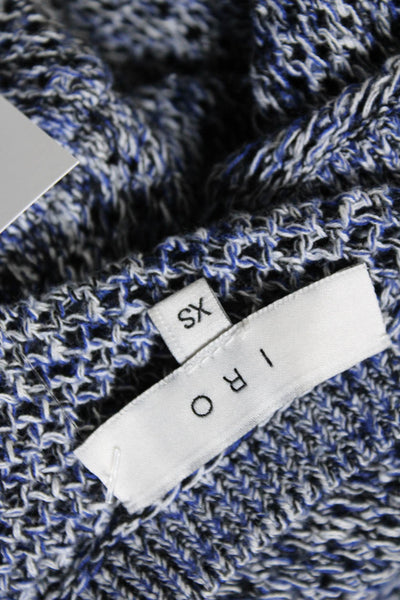 IRO Womens Cotton Stripe Print Distress Fringed Long Sleeve Sweater Blue Size XS