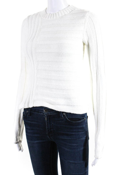 Vince Womens Cotton Ribbed Textured Long Sleeve Pullover Sweater White Size XS