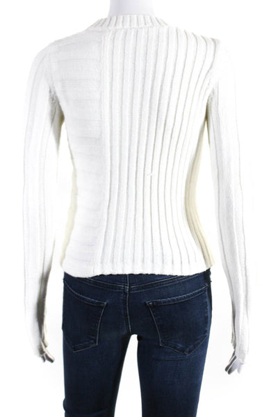 Vince Womens Cotton Ribbed Textured Long Sleeve Pullover Sweater White Size XS