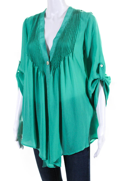 Elizabeth and James Womens V Neck Blouse Turquoise Size Extra Small