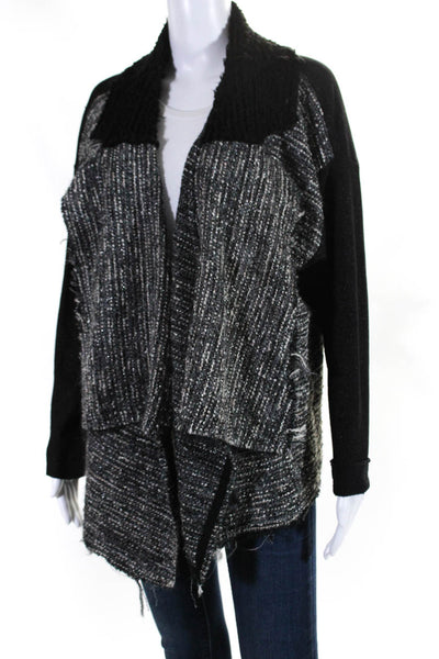 Dolan Womens Tweed Long Sleeves Wrap Sweater Black Cotton Size Small