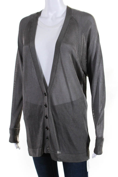 Reiss Womens Button Down Long Sleeves Cardigan Sweater Gray Size Medium