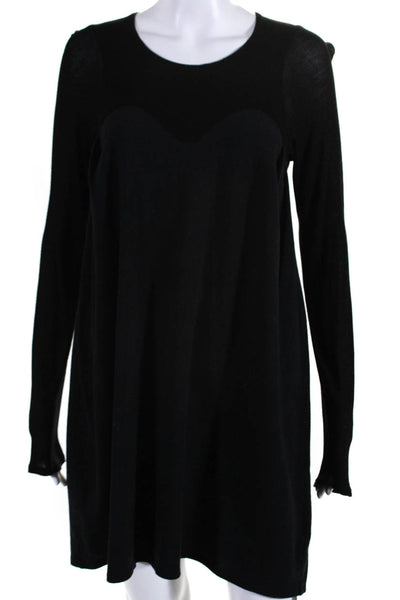 Harlow Womens Long Sleeves Knee Length Shirt Dress Black Cotton Size Large