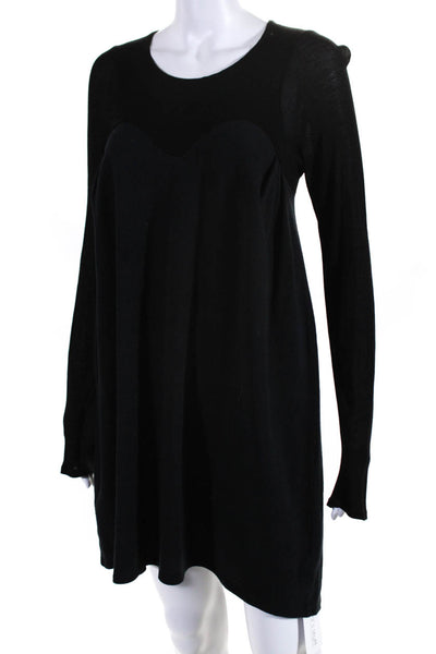 Harlow Womens Long Sleeves Knee Length Shirt Dress Black Cotton Size Large