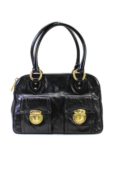 Marc Jacobs Womens Leather Gold Tone Double Zip Top Handle Bag Black Size M