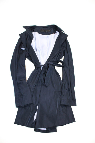 Zara Womens Lined Open Front Belted Trench Jacket Navy Size XL XS Lot 2