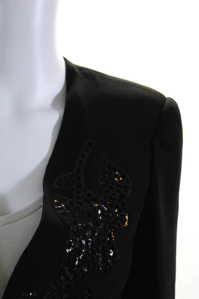 Armani Collezioni Womens Single Button Sequin Floral Silk Jacket Black Size 4