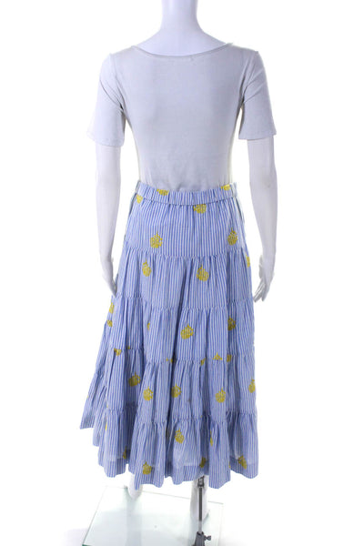 J Crew Womens Blue Striped Pineapple Embroidered A-Line Tiered Midi Skirt SizeXS