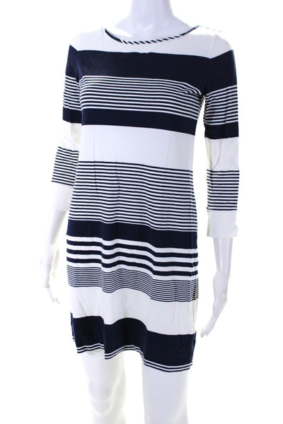 Lilly Pulitzer Womens Navy White Striped Crew Neck 3/4 Sleeve Shirt Dress SizeXS