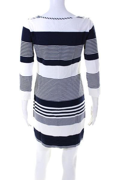 Lilly Pulitzer Womens Navy White Striped Crew Neck 3/4 Sleeve Shirt Dress SizeXS