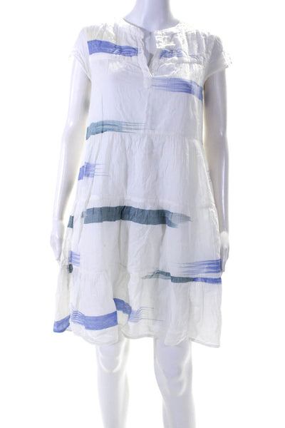 Roller Rabbit Womens White Cotton Printed V-Neck Cap Sleeve Shift Dress Size XS